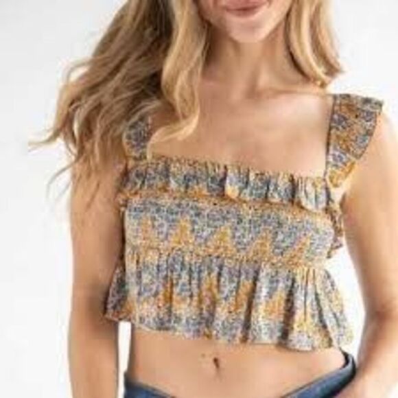 NEW Natural Life Mix & Match Smocked Crop Top Sz L Floral - Picture 1 of 9